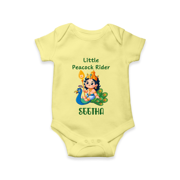 Little Peacock Rider Romper / Onesie | Custom Baby Romper / Onesie for Murugan's Divine Ride - PASTEL YELLOW - New Born (Chest 14")