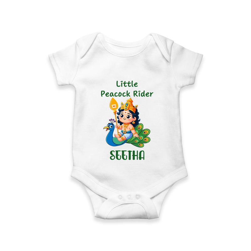 Little Peacock Rider Romper / Onesie | Custom Baby Romper / Onesie for Murugan's Divine Ride - WHITE - New Born (Chest 14")