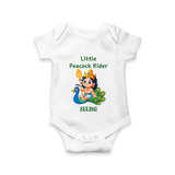 Liittle Peacock Rider - Customized Romper For Babies With Name - WHITE - 0 - 3 Months Old (Chest 16")