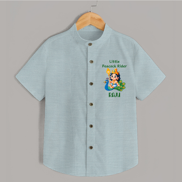 Little Peacock Rider Shirt | Custom Baby Shirt for Murugan's Divine Ride - ARCTIC BLUE - 0 - 6 Months Old (Chest 23")