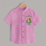 Little Peacock Rider Shirt | Custom Baby Shirt for Murugan's Divine Ride - BABY PINK - 0 - 6 Months Old (Chest 23")