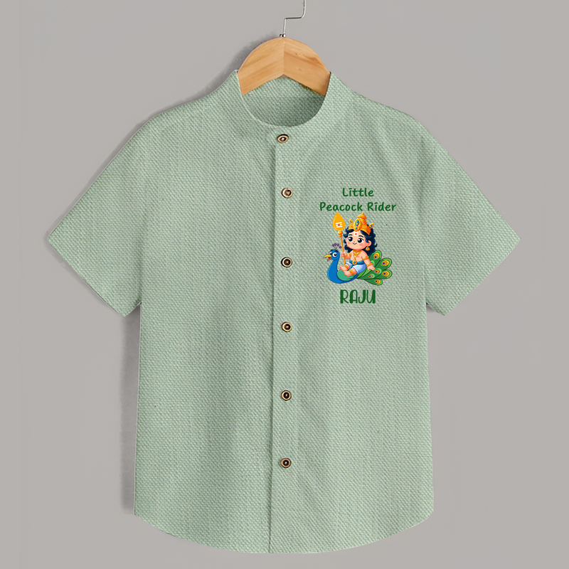 Little Peacock Rider Shirt | Custom Baby Shirt for Murugan's Divine Ride - MINT GREEN - 0 - 6 Months Old (Chest 23")