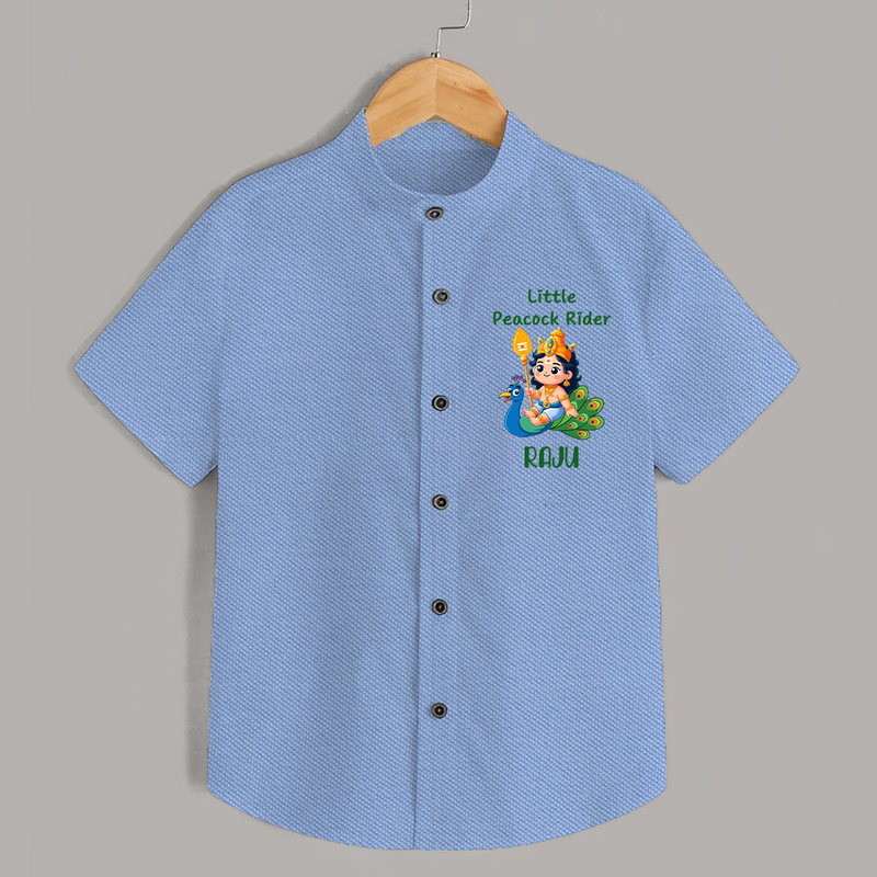 Little Peacock Rider Shirt | Custom Baby Shirt for Murugan's Divine Ride - SKY BLUE - 0 - 6 Months Old (Chest 23")