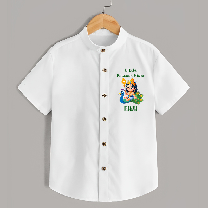Little Peacock Rider Shirt | Custom Baby Shirt for Murugan's Divine Ride - WHITE - 0 - 6 Months Old (Chest 23")
