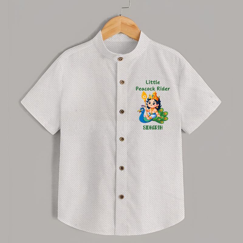 Liittle Peacock Rider - Customized Shirt For Kids With Name - WHITE - 0 - 6 Months Old (Chest 23")