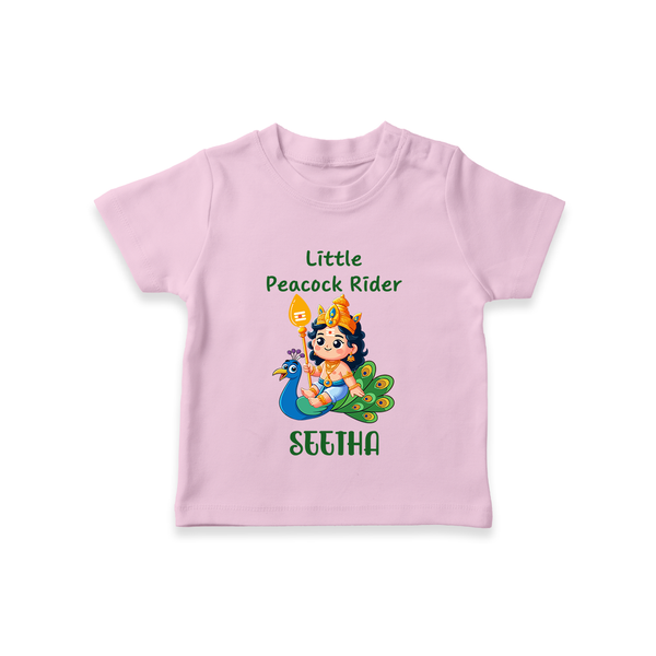 Little Peacock Rider T-Shirt | Custom Baby T-Shirt for Murugan's Divine Ride - BABY PINK - 0-5 Months Old (Chest 17")