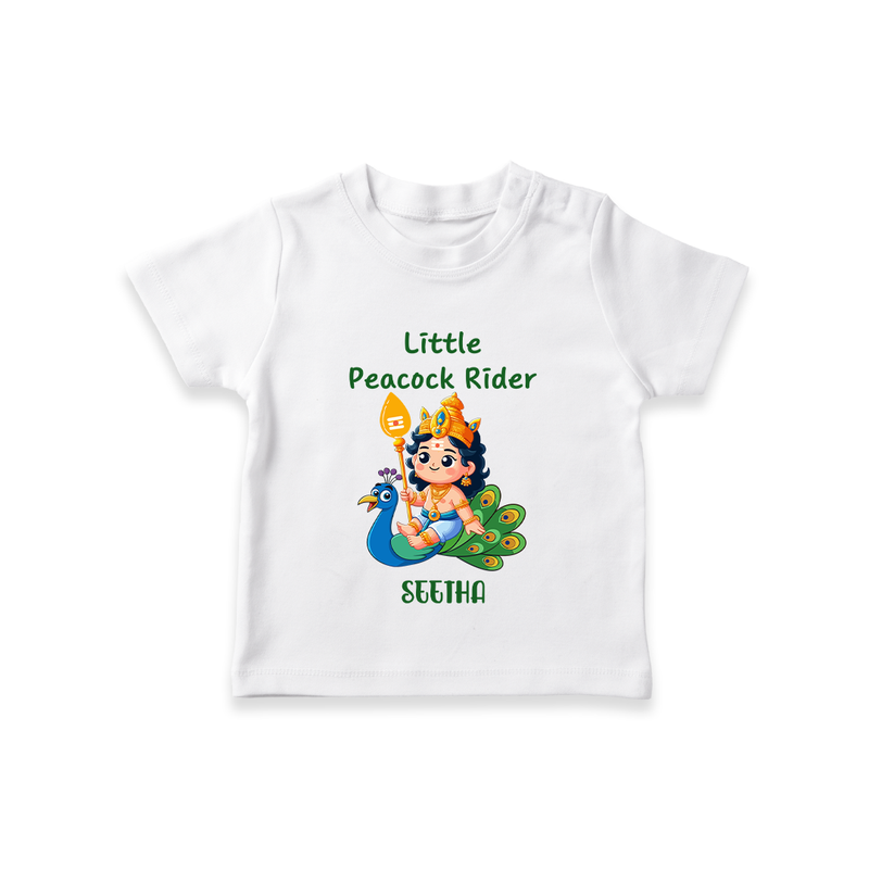 Liittle Peacock Rider - Customized T-Shirt For Kids With Name - WHITE - 0-5 Months Old (Chest 17")