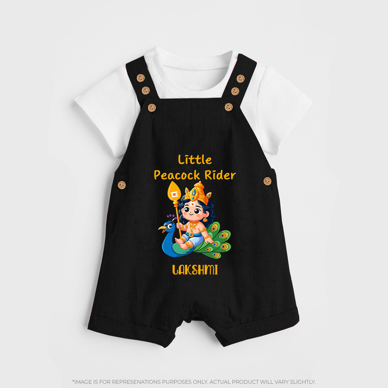 Liittle Peacock Rider - Customized Dungaree Set For Kids With Name - BLACK - 0 - 5 Months Old (Chest 18")