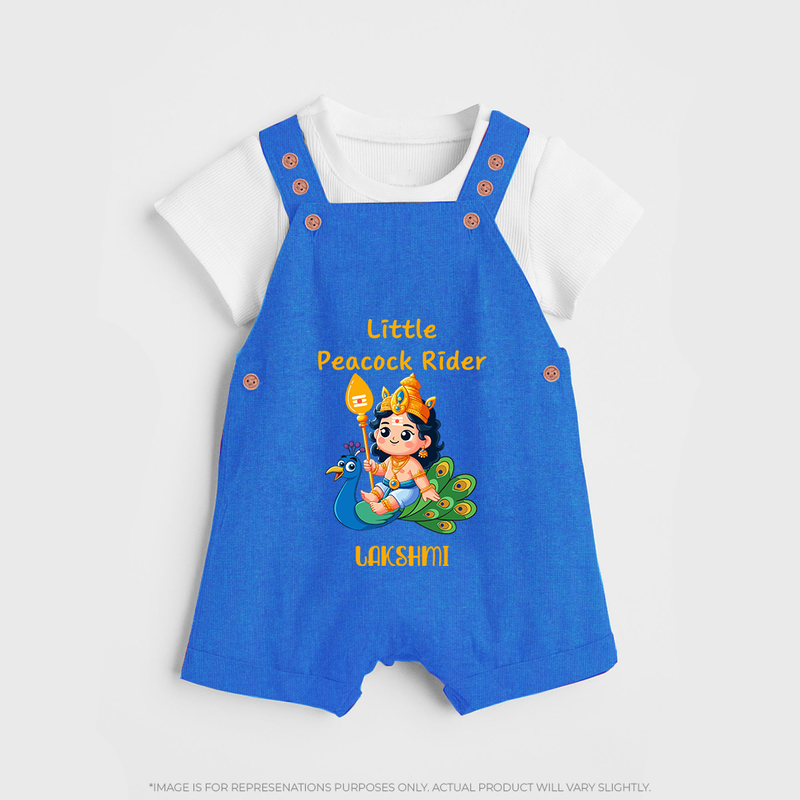 Liittle Peacock Rider - Customized Dungaree Set For Kids With Name - COBALT BLUE - 0 - 5 Months Old (Chest 18")