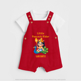 Liittle Peacock Rider - Customized Dungaree Set For Kids With Name - RED - 0 - 5 Months Old (Chest 18")