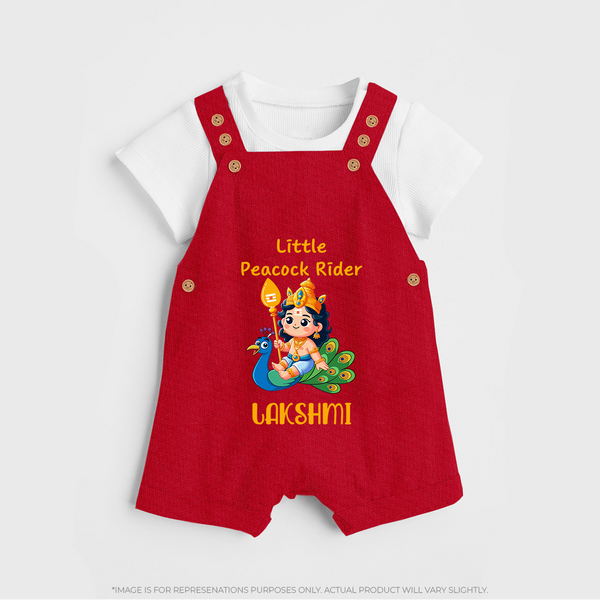 Little Peacock Rider Dungaree Set | Custom Baby Dungaree Set for Murugan's Divine Ride - RED - 0 - 5 Months Old (Chest 18")