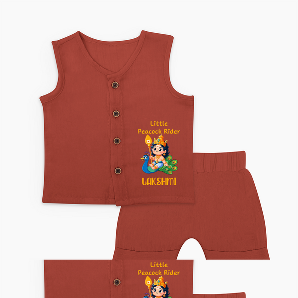 Little Peacock Rider Jabla Set | Custom Baby Jabla Set for Murugan's Divine Ride - TOFFEE - 0 - 3 Months Old (Chest 9.8")