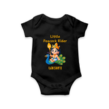 Liittle Peacock Rider - Customized Romper For Babies With Name - BLACK - 0 - 3 Months Old (Chest 16")