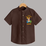 Little Peacock Rider Shirt | Custom Baby Shirt for Murugan's Divine Ride - CHOCOLATE BROWN - 0 - 6 Months Old (Chest 23")