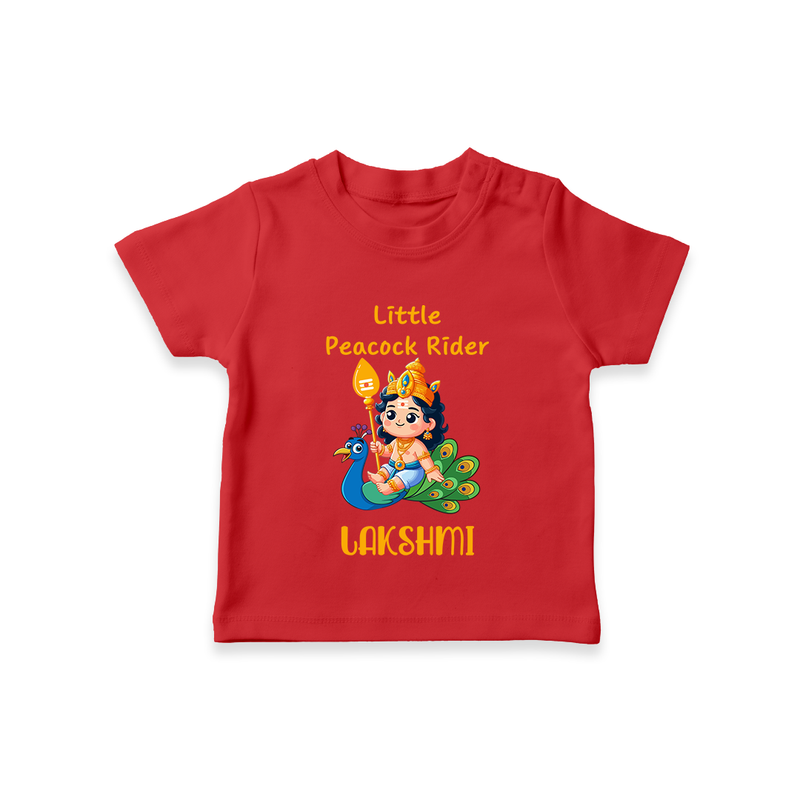 Little Peacock Rider T-Shirt | Custom Baby T-Shirt for Murugan's Divine Ride - RED - 0-5 Months Old (Chest 17")