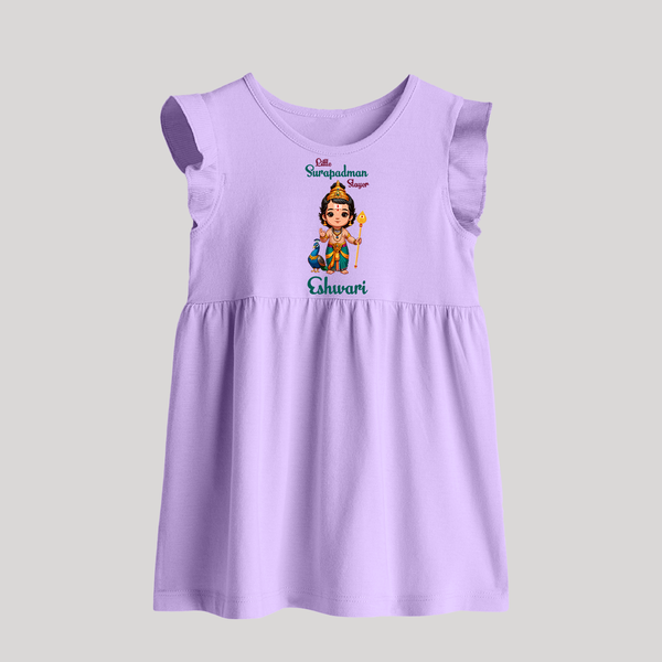 Little Surapadman Slayer Baby Frock | Personalized Baby Frock for Murugan's Heroic Deeds - LILAC - 0 - 3 Months Old (Chest 17")