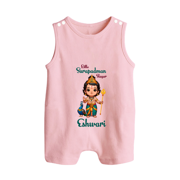 Little Surapadman Slayer Romper Suit | Personalized Baby Romper Suit for Murugan's Heroic Deeds - BABY PINK - 0 - 5 Months Old (Chest 18")