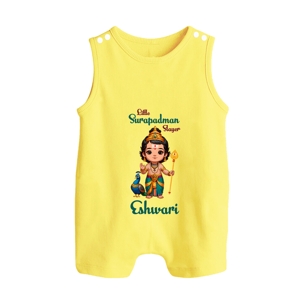 Little Surapadman Slayer Romper Suit | Personalized Baby Romper Suit for Murugan's Heroic Deeds - PASTEL YELLOW - 0 - 5 Months Old (Chest 18")