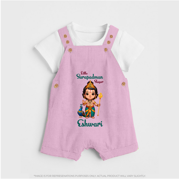 Little Surapadman Slayer Dungaree Set | Personalized Baby Dungaree Set for Murugan's Heroic Deeds - BABY PINK - 0 - 5 Months Old (Chest 18")
