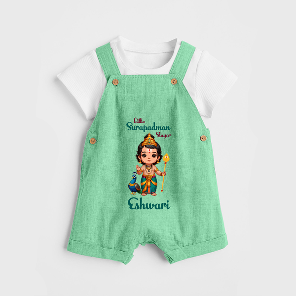 Little Surapadman Slayer Dungaree Set | Personalized Baby Dungaree Set for Murugan's Heroic Deeds - GREEN - 0 - 5 Months Old (Chest 18")