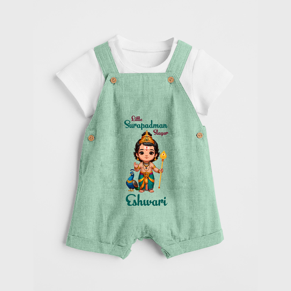 Little Surapadman Slayer Dungaree Set | Personalized Baby Dungaree Set for Murugan's Heroic Deeds - MINT GREEN - 0 - 5 Months Old (Chest 18")