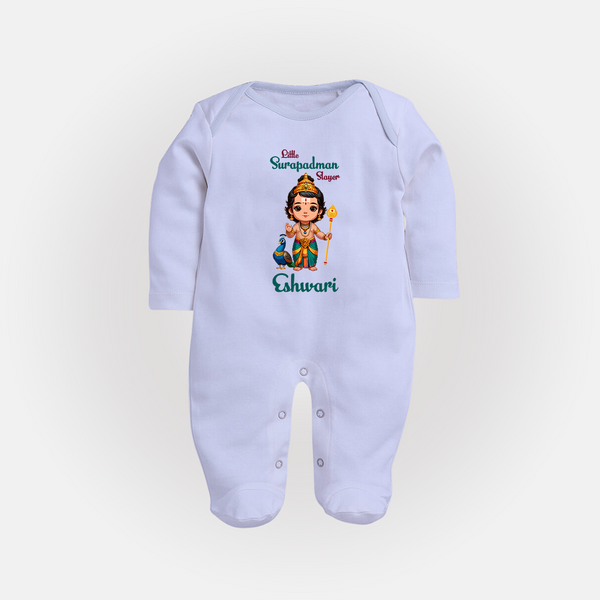 Little Surapadman Slayer Sleep Suit | Personalized Baby Sleep Suit for Murugan's Heroic Deeds - BABY BLUE - New Born (Chest 7.5")