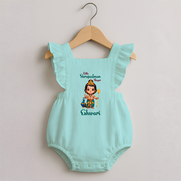 Little Surapadman Slayer Romper Frock | Personalized Baby Romper Frock for Murugan's Heroic Deeds - MINT GREEN - 0 - 3 Months Old (Chest 19")