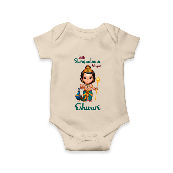 Little Surapadman Slayer Romper / Onesie | Personalized Baby Romper / Onesie for Murugan's Heroic Deeds - IVORY - New Born (Chest 14")