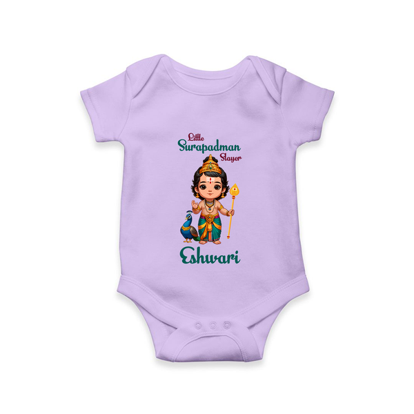 Little Surapadman Slayer Romper / Onesie | Personalized Baby Romper / Onesie for Murugan's Heroic Deeds - LILAC - New Born (Chest 14")
