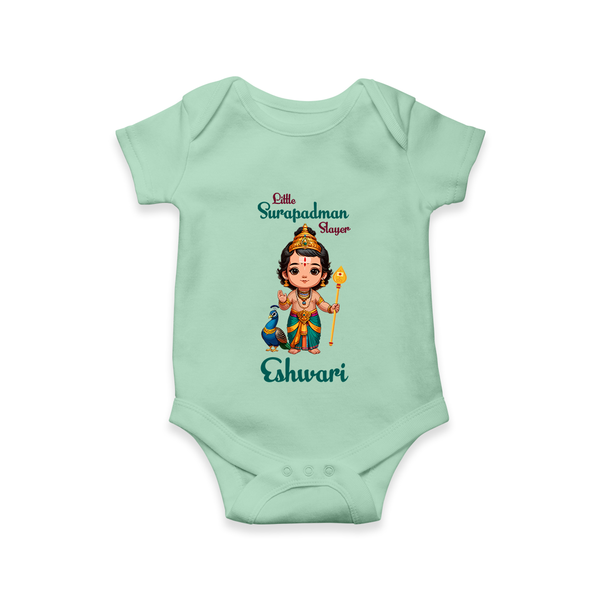 Little Surapadman Slayer Romper / Onesie | Personalized Baby Romper / Onesie for Murugan's Heroic Deeds - MINT GREEN - New Born (Chest 14")