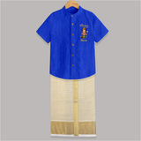 Little Surapadman Slayer - Customized Shirt And Dhoti For Kids With Name - ROYAL BLUE - 0 - 6 Months Old (Chest-23") (Dhoti length-14")