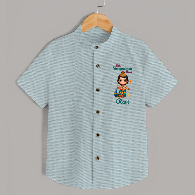 Little Surapadman Slayer Shirt | Personalized Baby Shirt for Murugan's Heroic Deeds - ARCTIC BLUE - 0 - 6 Months Old (Chest 23")