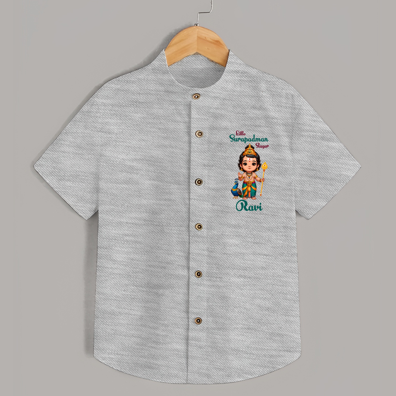 Little Surapadman Slayer Shirt | Personalized Baby Shirt for Murugan's Heroic Deeds - GREY - 0 - 6 Months Old (Chest 23")