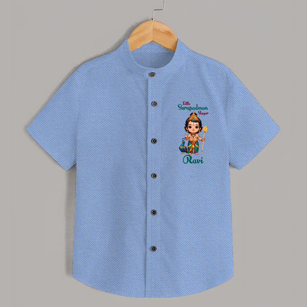 Little Surapadman Slayer Shirt | Personalized Baby Shirt for Murugan's Heroic Deeds - SKY BLUE - 0 - 6 Months Old (Chest 23")