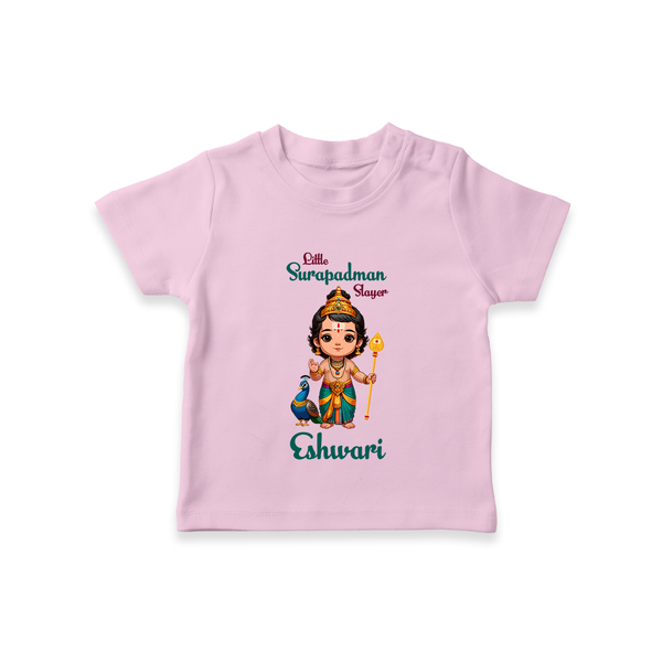 Little Surapadman Slayer T-Shirt | Personalized Baby T-Shirt for Murugan's Heroic Deeds - BABY PINK - 0-5 Months Old (Chest 17")