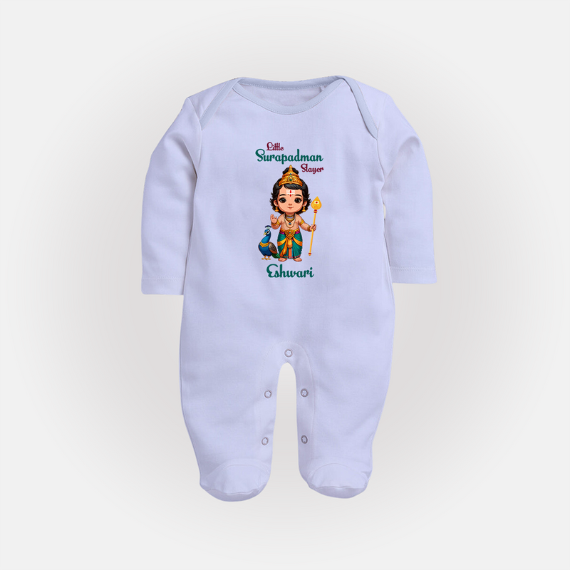 Little Surapadman Slayer - Customized Sleep Suit For Babies With Name - BABY BLUE - New Born (Chest 7.5")