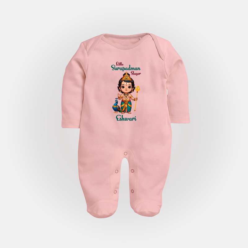 Little Surapadman Slayer - Customized Sleep Suit For Babies With Name - BABY PINK - New Born (Chest 7.5")