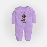 Little Surapadman Slayer - Customized Sleep Suit For Babies With Name - LILAC - New Born (Chest 7.5")