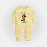 Little Surapadman Slayer - Customized Sleep Suit For Babies With Name - PASTEL YELLOW - New Born (Chest 7.5")