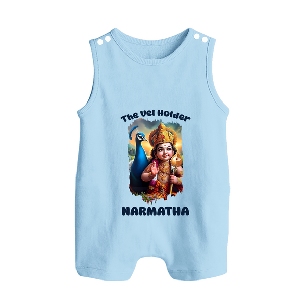 The Vel Holder Romper Suit | Custom Baby Romper Suit for Murugan's Sacred Vel - BABY BLUE - 0 - 5 Months Old (Chest 18")