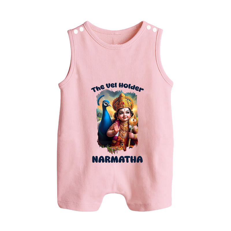 The Vel Holder Romper Suit | Custom Baby Romper Suit for Murugan's Sacred Vel - BABY PINK - 0 - 5 Months Old (Chest 18")