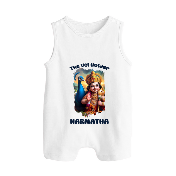 The Vel Holder Romper Suit | Custom Baby Romper Suit for Murugan's Sacred Vel - WHITE - 0 - 5 Months Old (Chest 18")