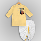 The Vel Holder - Customized Drapped Dhoti For Kids With Name - YELLOW - 0 - 6 Month Old (Chest 24", Kurta Length 14" , Waist 19", Dhoti Length 14")