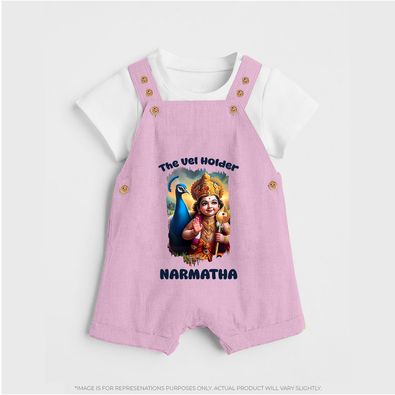 The Vel Holder Dungaree Set | Custom Baby Dungaree Set for Murugan's Sacred Vel - BABY PINK - 0 - 5 Months Old (Chest 18")