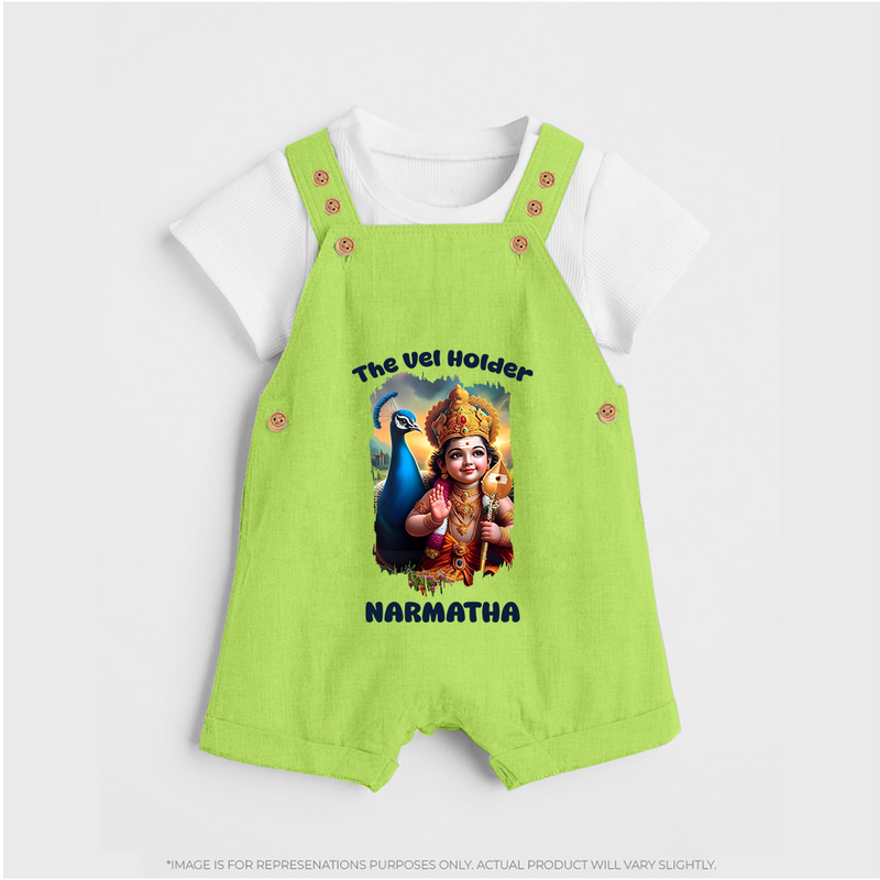 The Vel Holder - Customized Dungaree Set For Kids With Name - GREEN - 0 - 5 Months Old (Chest 18")