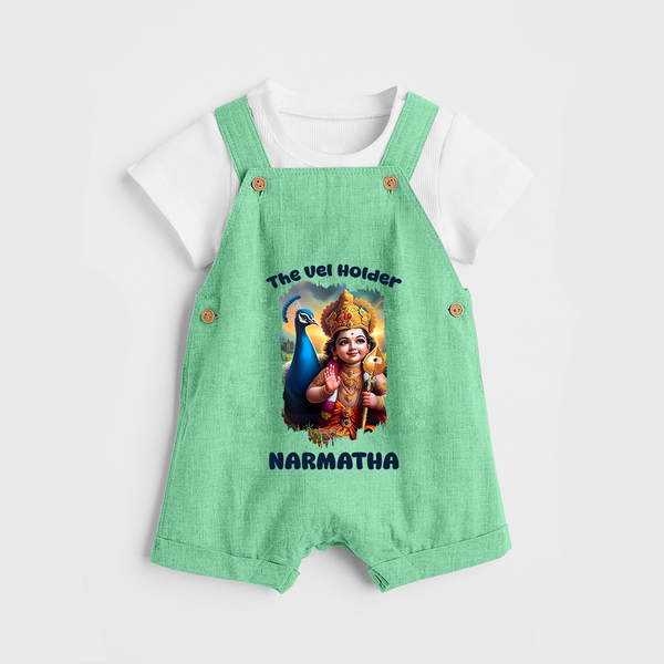 The Vel Holder Dungaree Set | Custom Baby Dungaree Set for Murugan's Sacred Vel - GREEN - 0 - 5 Months Old (Chest 18")