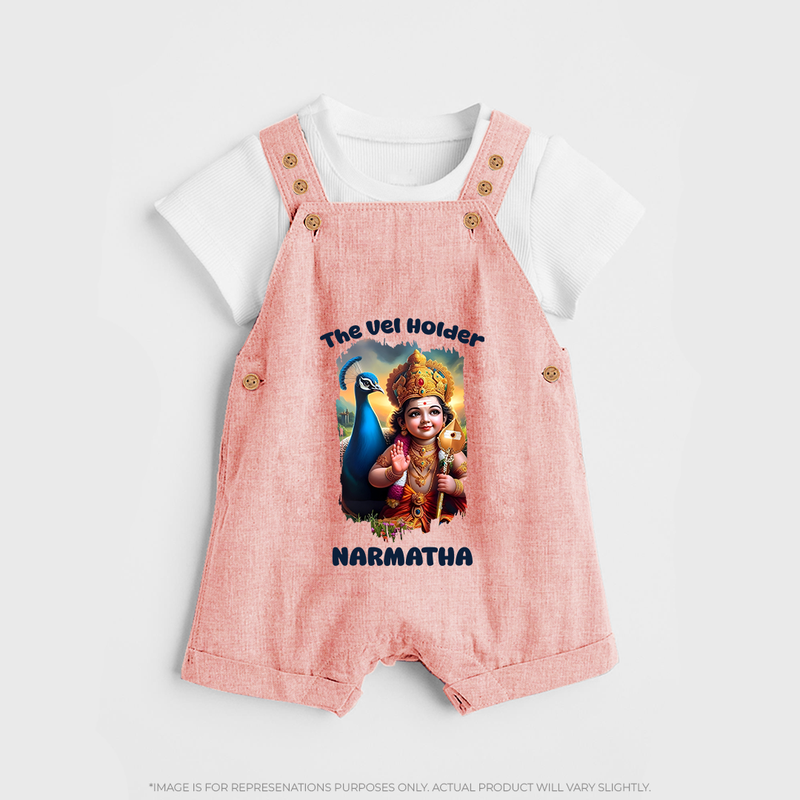 The Vel Holder - Customized Dungaree Set For Kids With Name - PEACH - 0 - 5 Months Old (Chest 18")