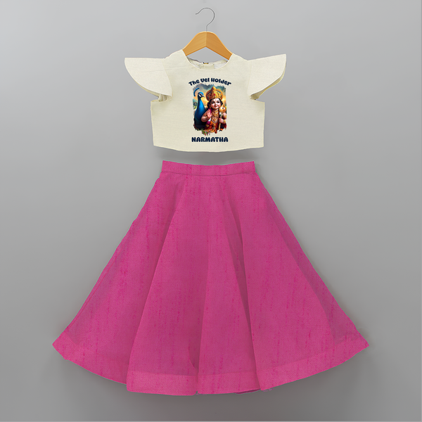 The Vel Holder - Customized Crop Top And Skirt For Kids With Name - FUSCHIA - 6 - 9 Months Old (Chest 20" , Frock Waist 20")