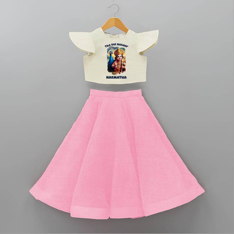 The Vel Holder - Customized Crop Top And Skirt For Kids With Name - PINK - 6 - 9 Months Old (Chest 20" , Frock Waist 20")