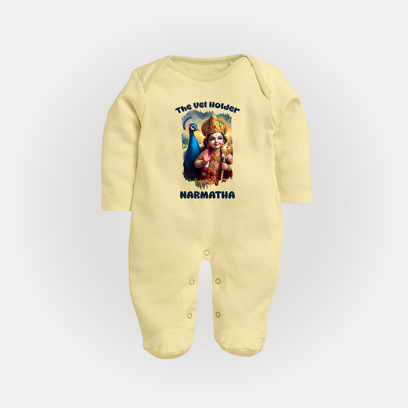 The Vel Holder - Customized Sleep Suit For Babies With Name - PASTEL YELLOW - New Born (Chest 7.5")